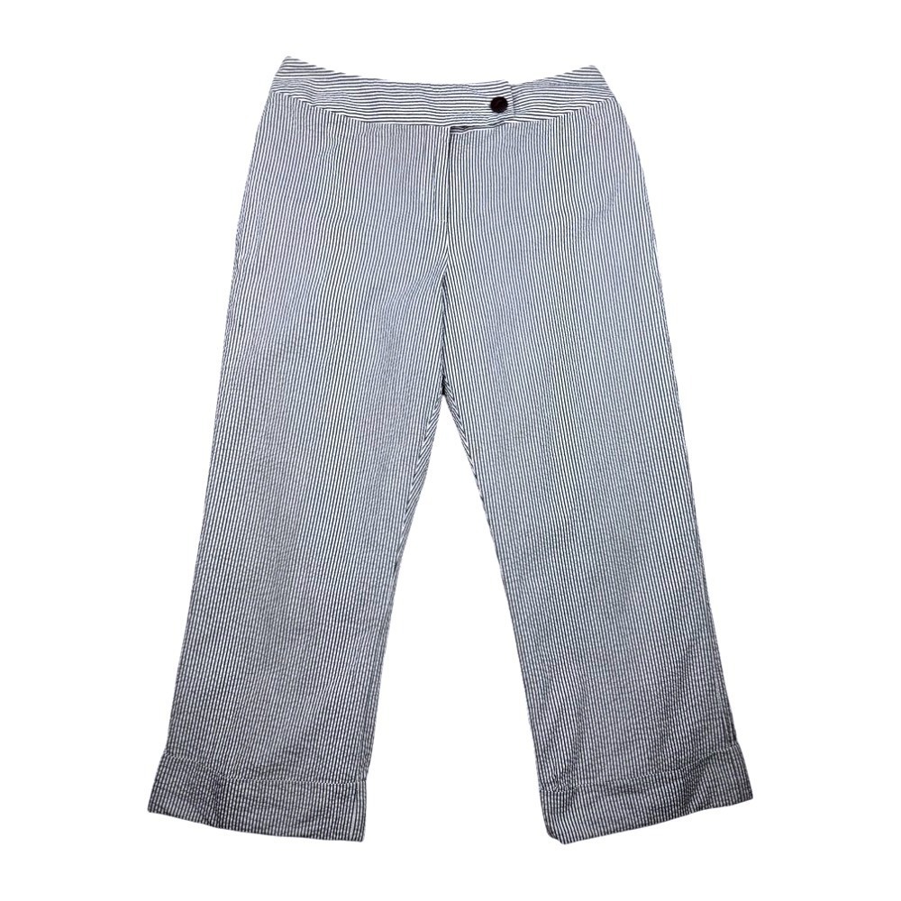 Pendleton Gray and White Seersucker Straight Leg Trousers Size 10 Cuffed Stripes